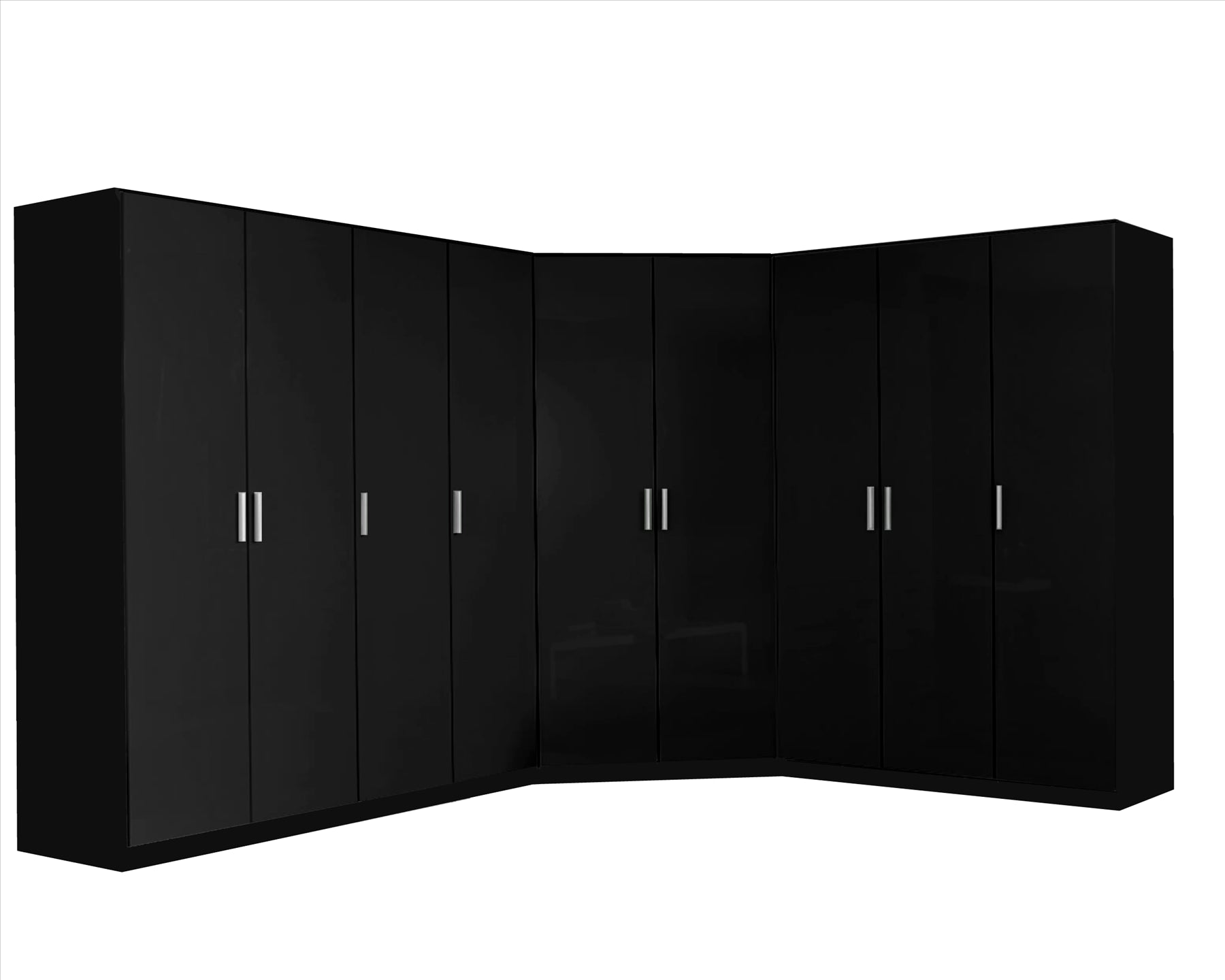 Reflect 4pc Wardrobe Bundle - 2 Door Corner + 2x 3 Door Plain + 1 Door Plain - Black Gloss & Black Oak - H: 180cm x W: 179cm