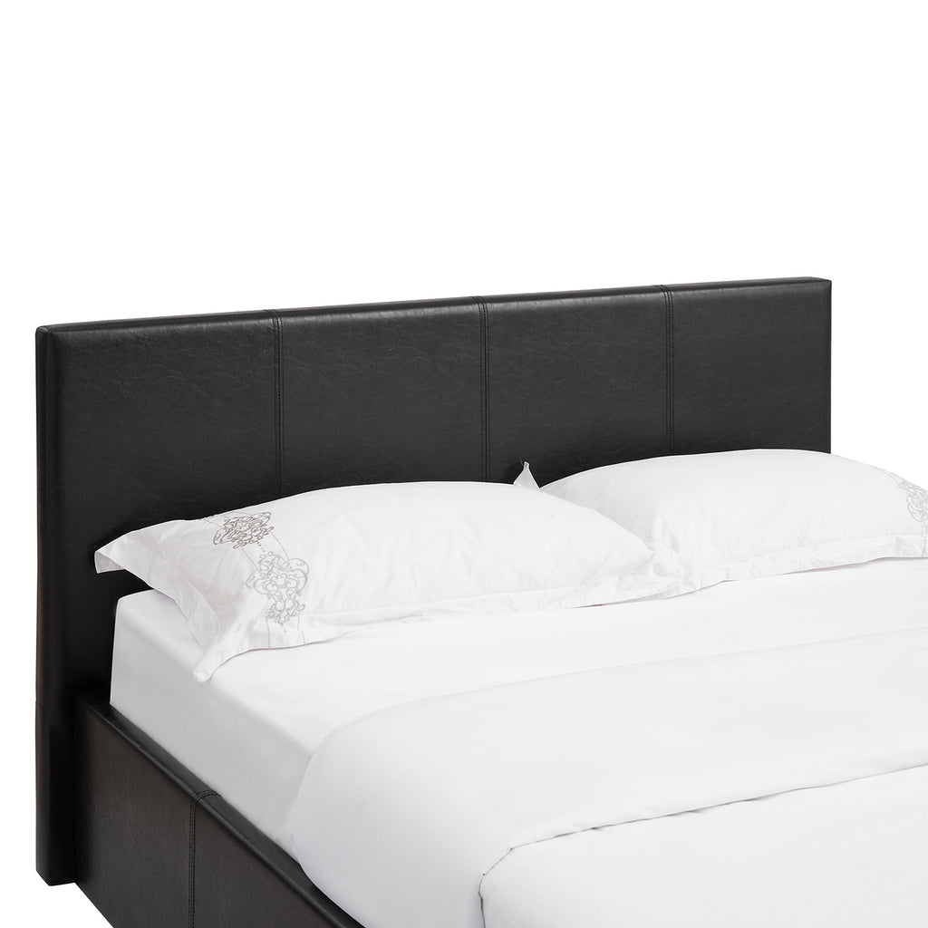 LUNA 4FT Small Double Black Ottoman Storage Bed with Gas Lift - Faux Leather Fabric - L:203cm x W:138cm x H:88.5cm