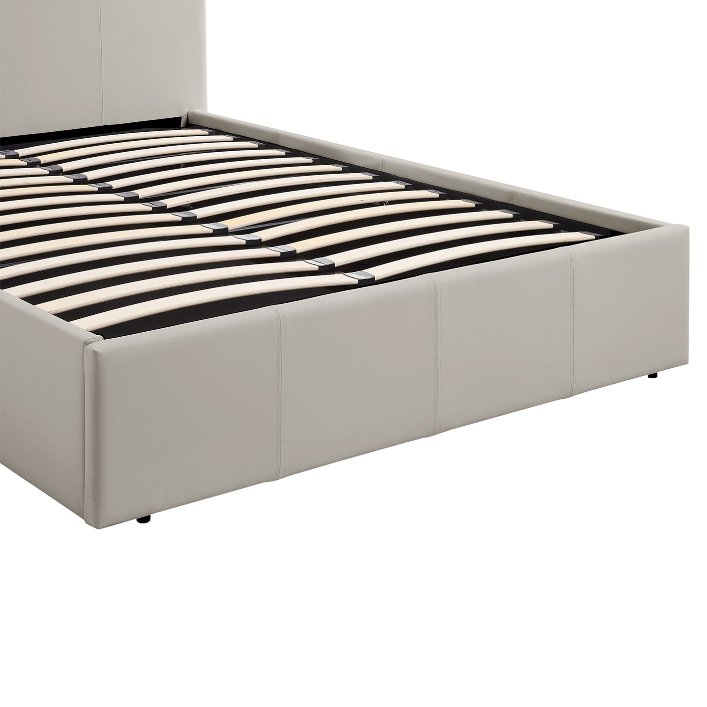 LUNA 4FT Small Double Cream Beige Ottoman Storage Bed Gas Lift - Faux Leather Fabric - L:203cm x W:138cm x H:88.5cm