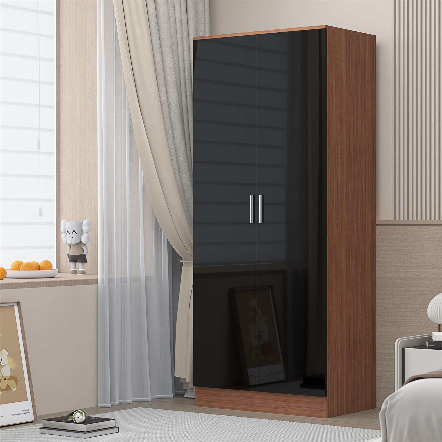 REFLECT Gloss Bedroom Furniture 2 Door Plain Wardrobe - 4 Colour Options