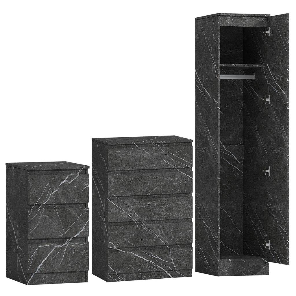 ZITA 3/4pc Bedroom Furniture Sets Wardrobe Chest Bedside - White OR Grey Marble