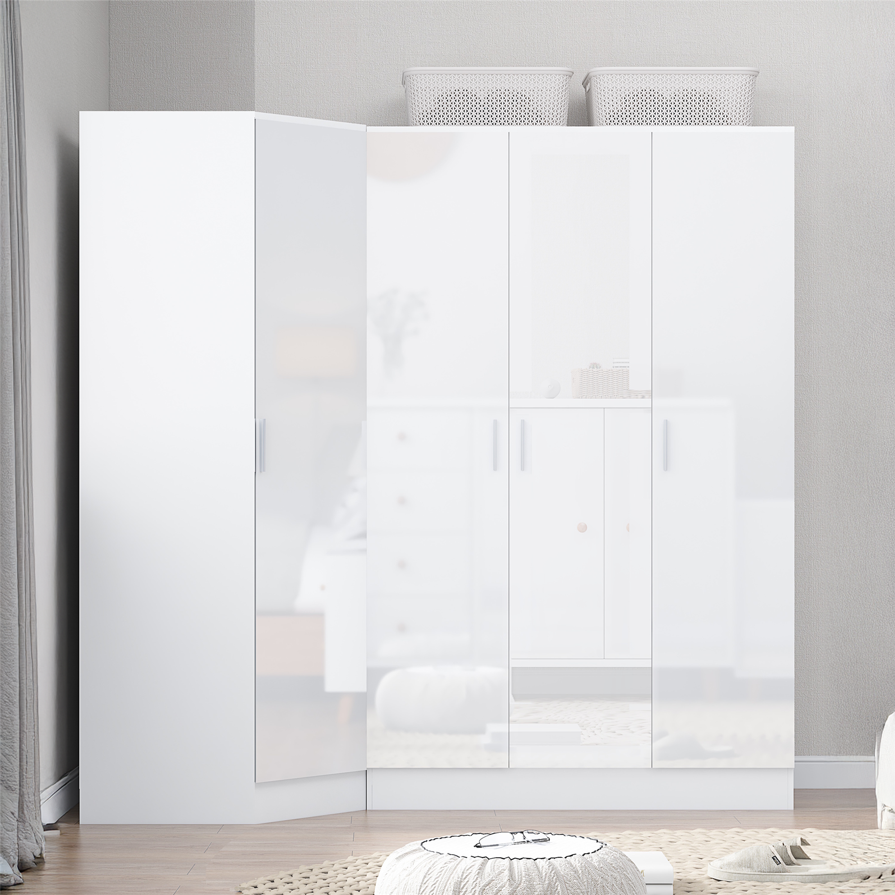 REFLECT 1dr Corner Bedroom Furniture Bundles Chest, Bedsides, Desks - 4 Colours