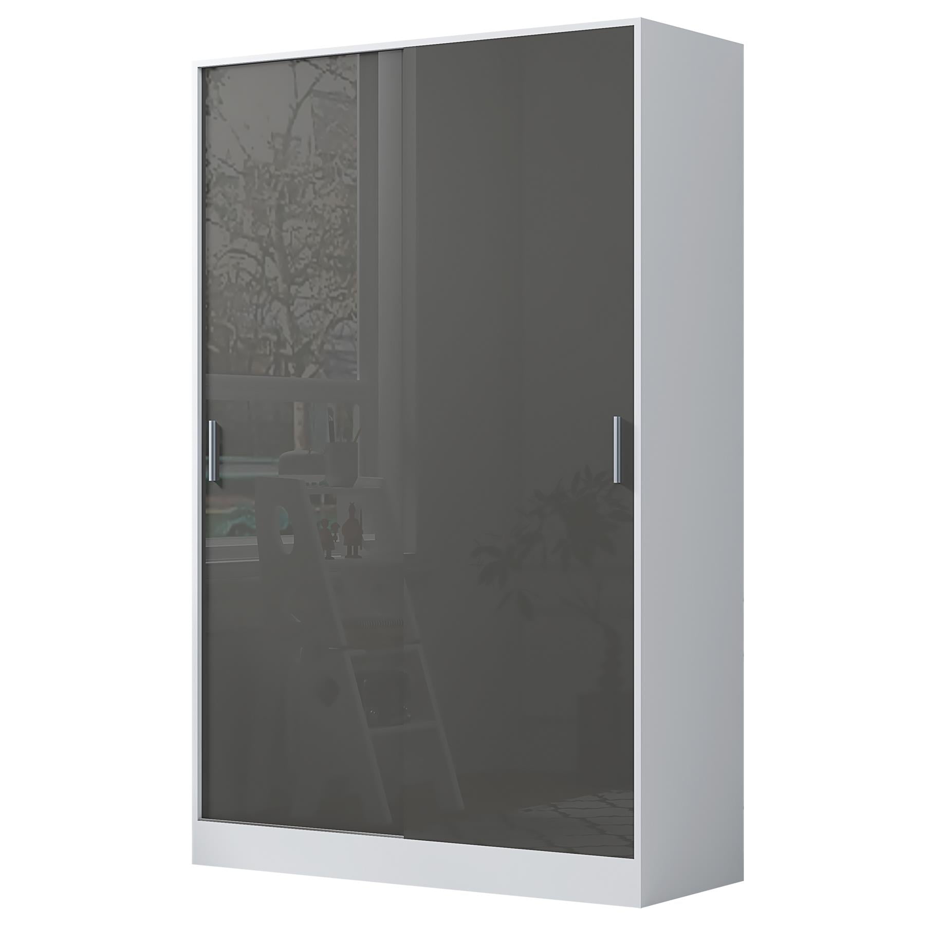 Reflect 2 Door Sliding Wardrobe - Grey Gloss & Matt White - Hanging Rails & Shelves - Modern Design