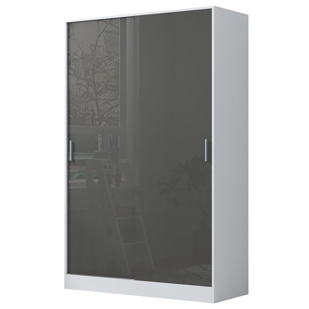 Reflect 2 Door Sliding Wardrobe - Grey Gloss & Matt White - Hanging Rails & Shelves - Modern Design