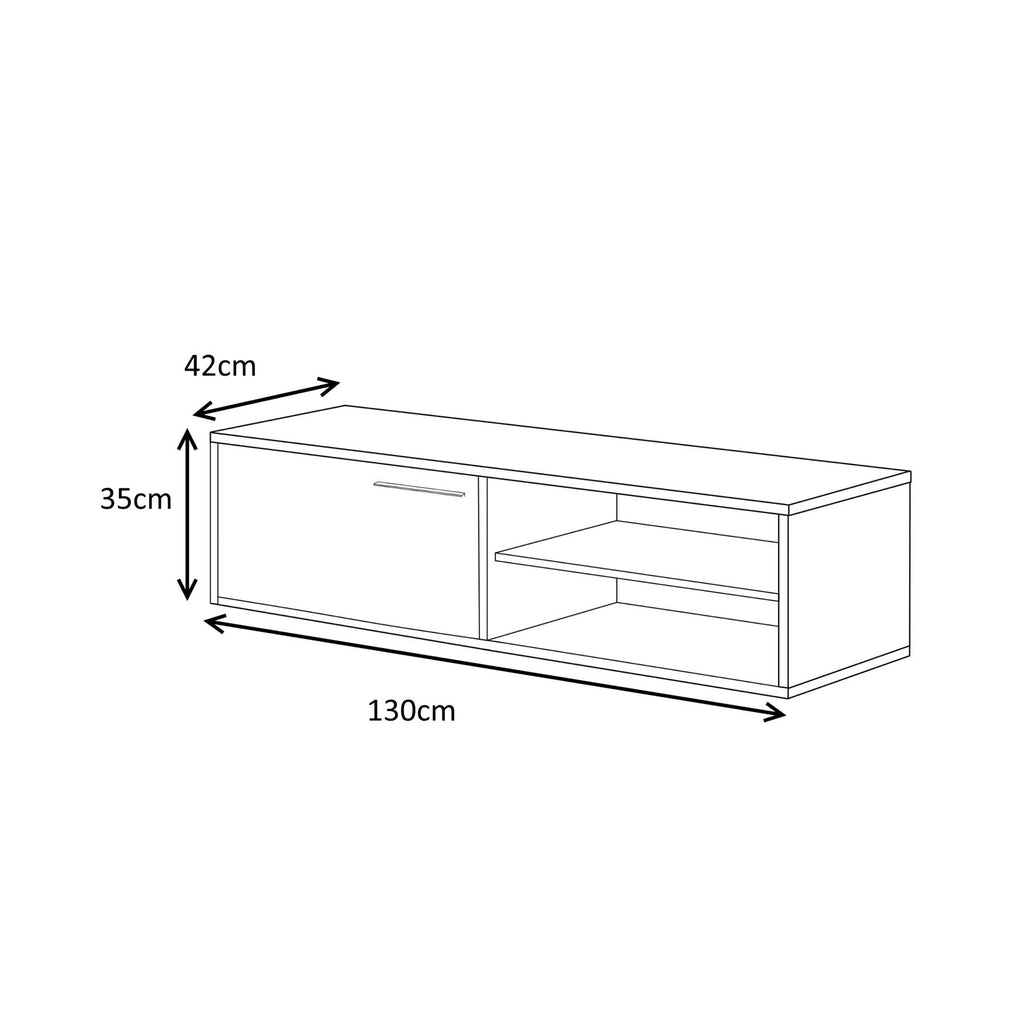 KIKUA Grey & White Modern TV Unit with 2 Doors and Open Storage- Media Stand for Living Room.