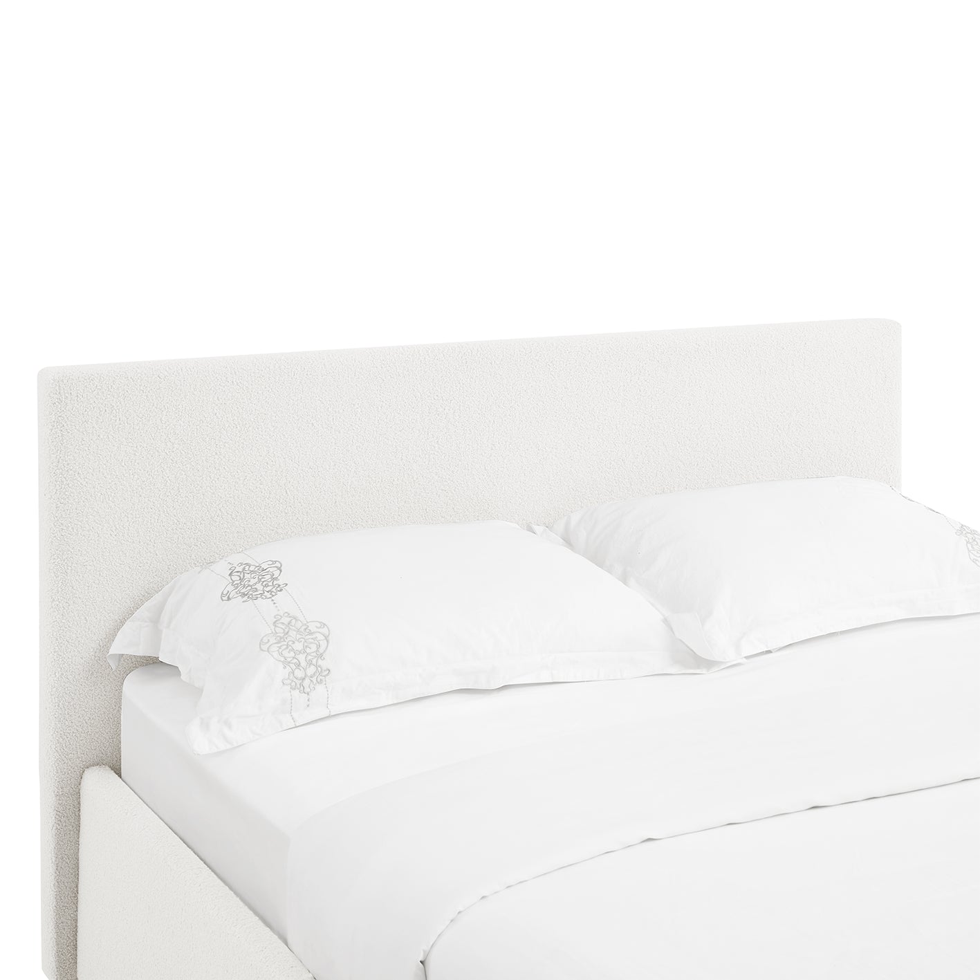 TEDDY BOUCLE 4FT Small Double White Ottoman Storage Bed Gas Lift Up - (L) 203cm x (W) 138cm with 15cm Memory Foam Mattress