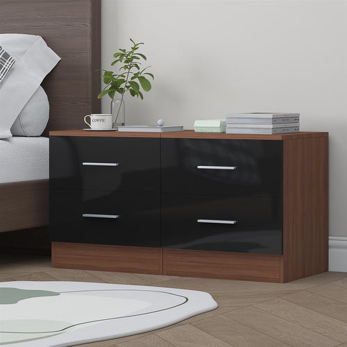 Reflect 2 Drawer Bedside Bundle (2x) - Black Gloss & Walnut - Modern Bedside