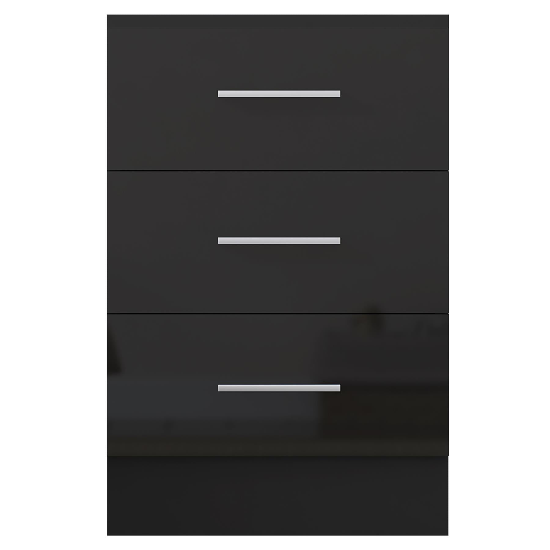 Reflect 3 Drawer Bedside - Black Gloss & Black Oak - Modern Nightstand for Bedroom Storage - H: 59.5cm x W: 39.5cm x D: 38cm