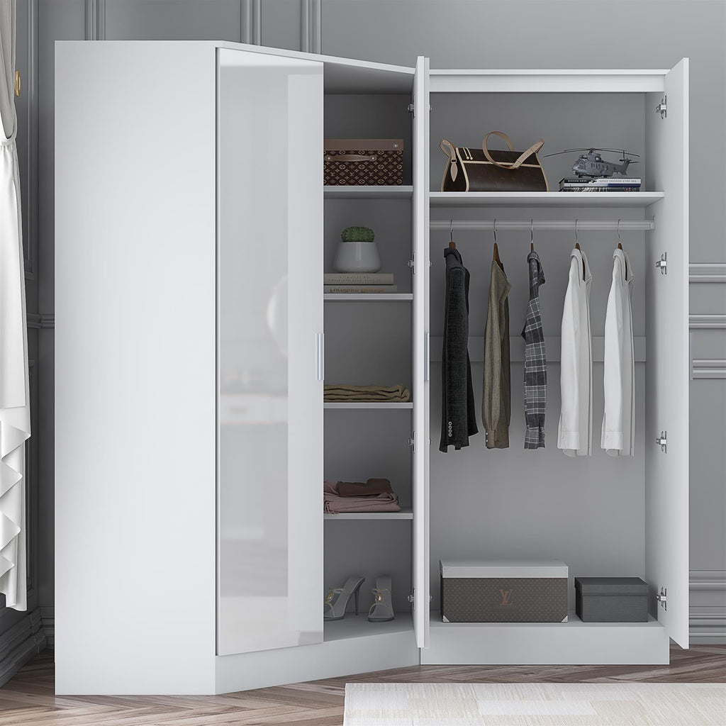 Reflect 2pc Wardrobe Bundle - 2 Door Corner + 2 Door Mirror - White Gloss & Matt White - H: 180cm x W: 179cm x D: 103cm