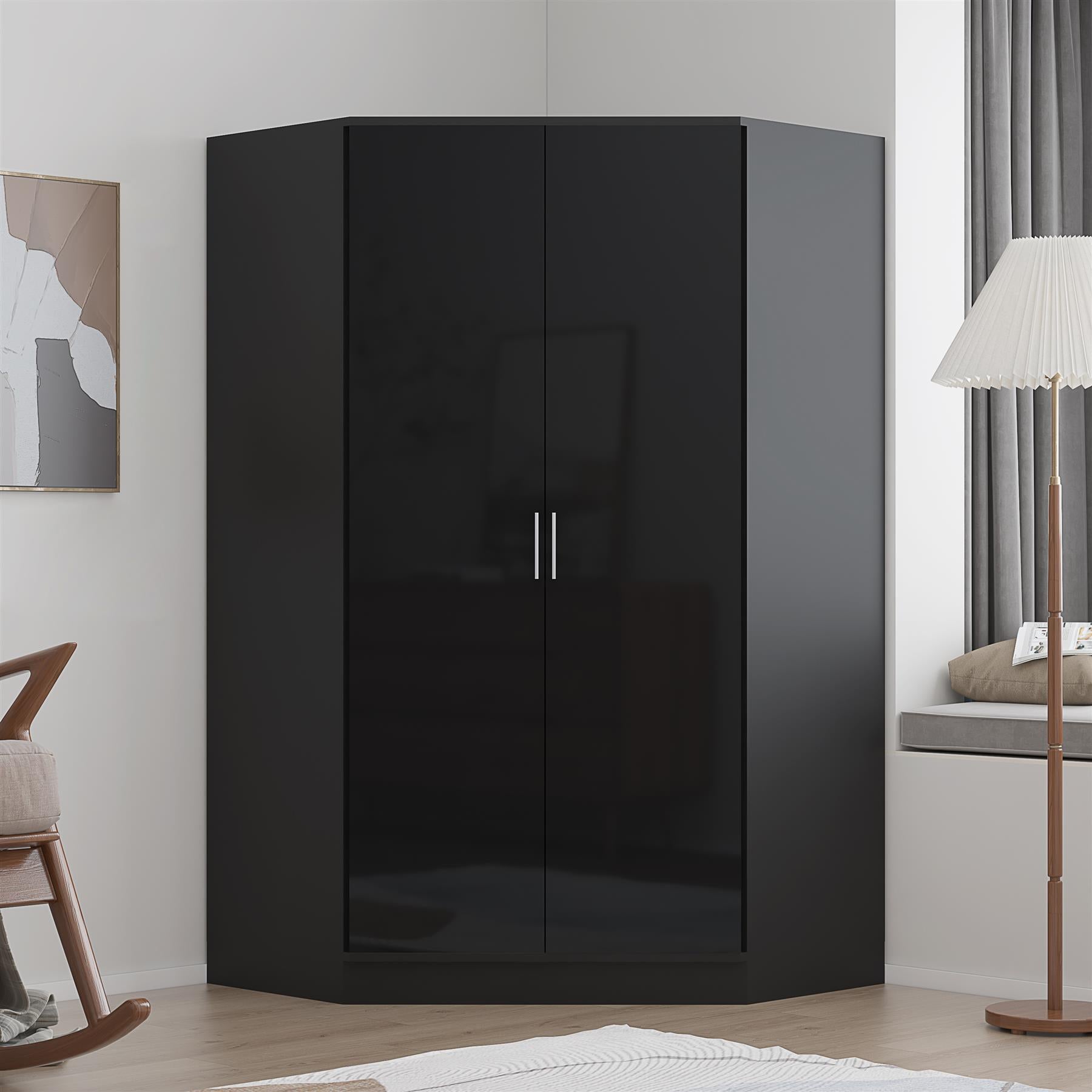 REFLECT Gloss Bedroom Furniture 2 Door Corner Wardrobe - 4 Colour Options