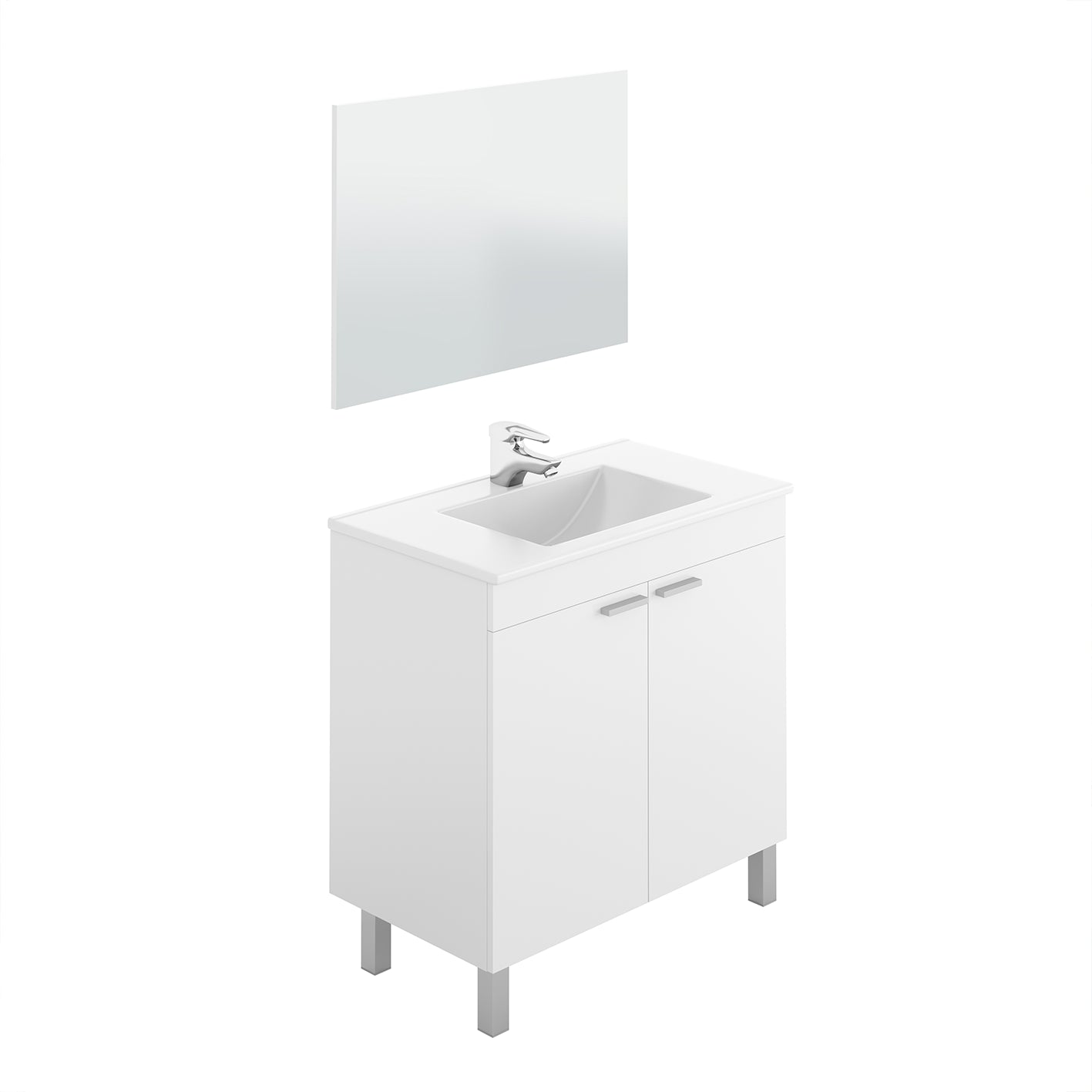 BALTIC 80cm Wide White Sink Unit 2 Door Under Basin Cabinet with Mirror.