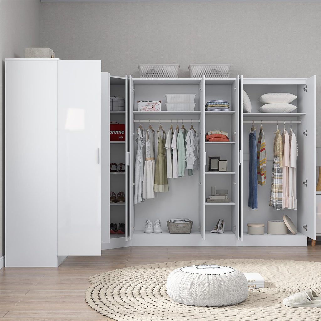 Reflect 4pc Wardrobe Bundle - 2 Door Corner + 3 Door Plain + 2x 2 Door Plain - White Gloss & Matt White