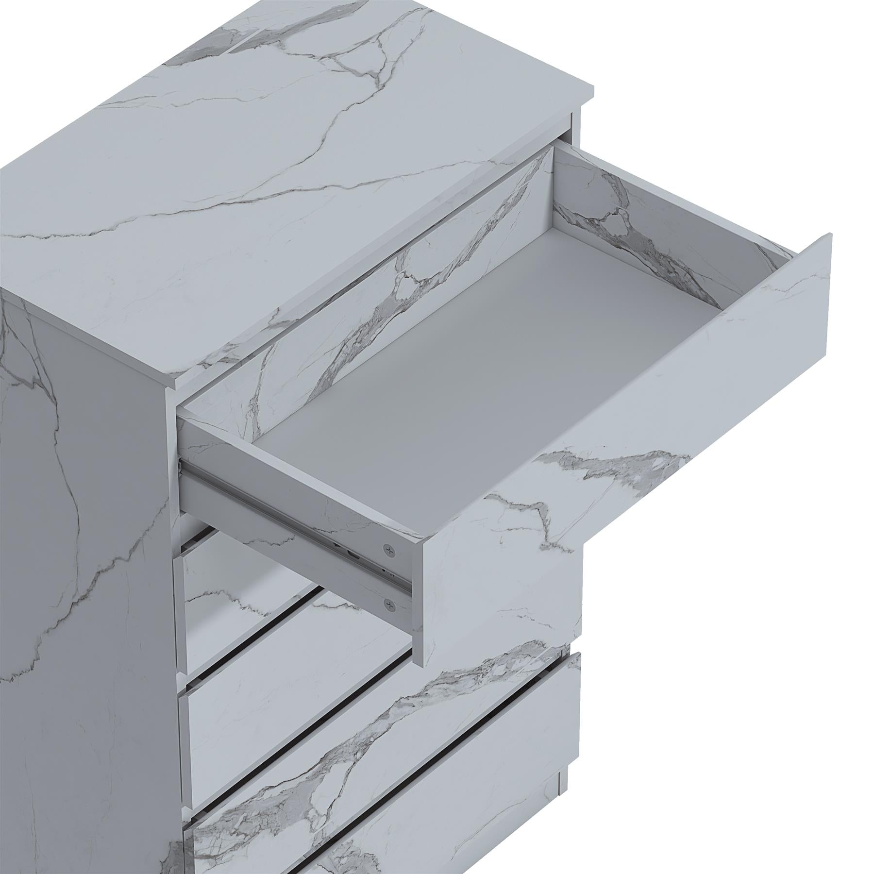ZITA 5 Drawer Chest - White Marble Effect Bedroom Storage