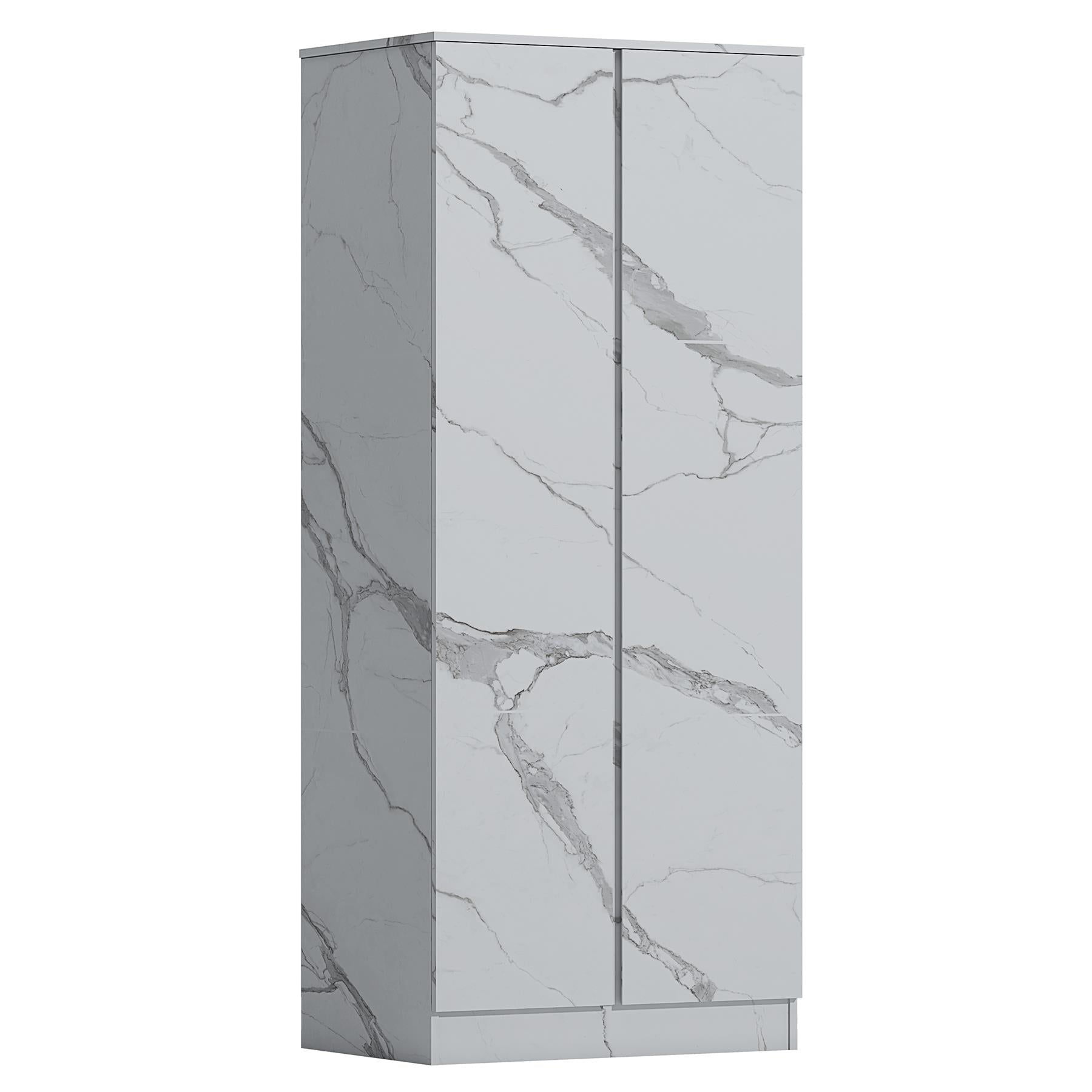 ZITA 2 Door PLAIN Wardrobe - White Marble Effect