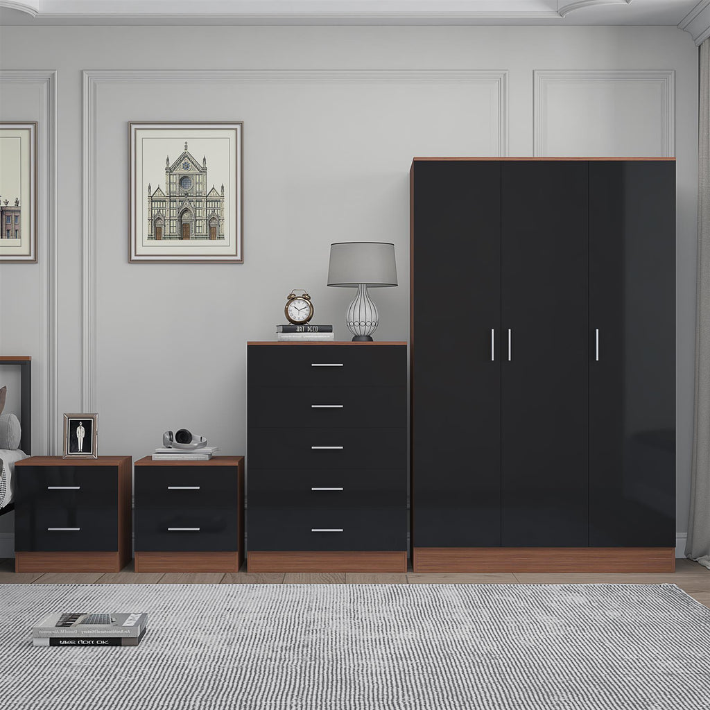 REFLECT Gloss 4pc Bedroom Set - 3 Door Wardrobe + 5 Draw Chest + 2 Bedsides