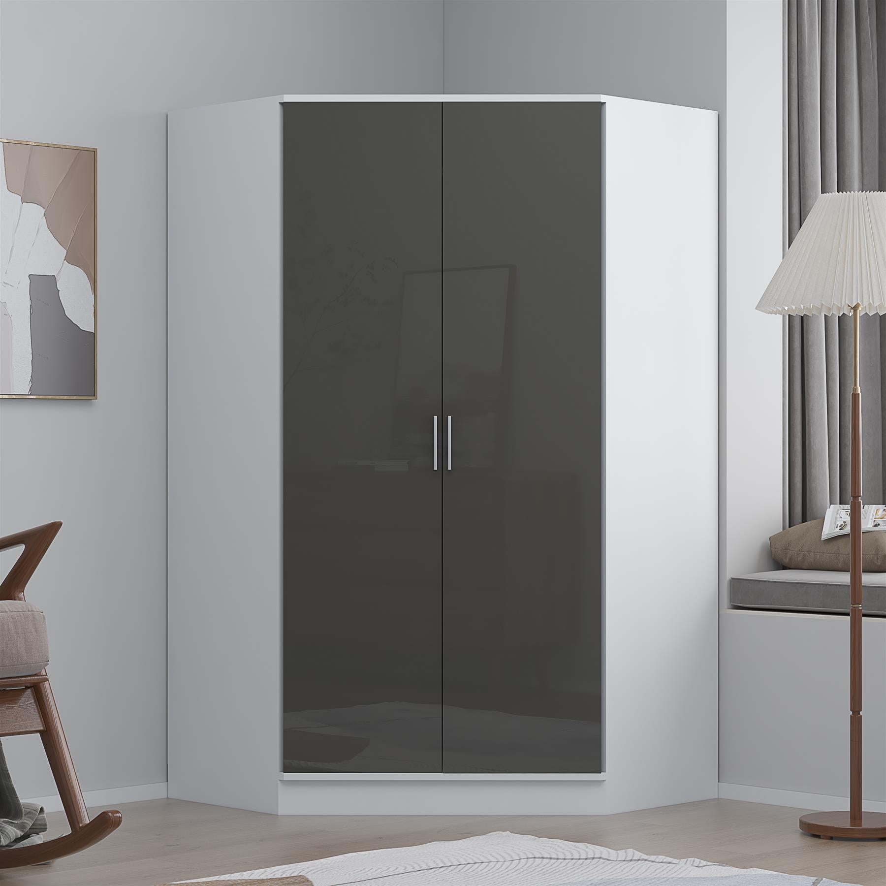 REFLECT Gloss Bedroom Furniture 2 Door Corner Wardrobe - 4 Colour Options