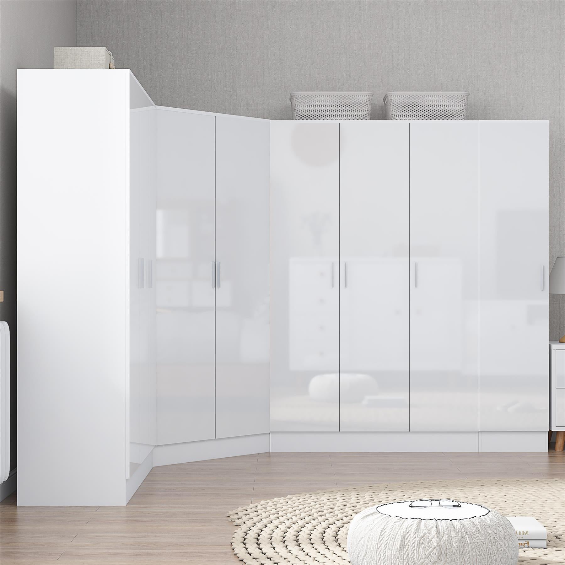 REFLECT Gloss Large 9 Door Corner Modular Wardrobe Bedroom Furniture Bundle Set