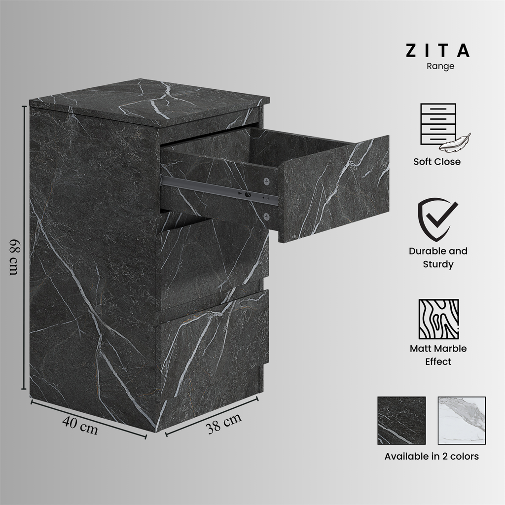ZITA Bedroom Furniture Range Wardrobe Chest Bedside in Grey Marble Effect