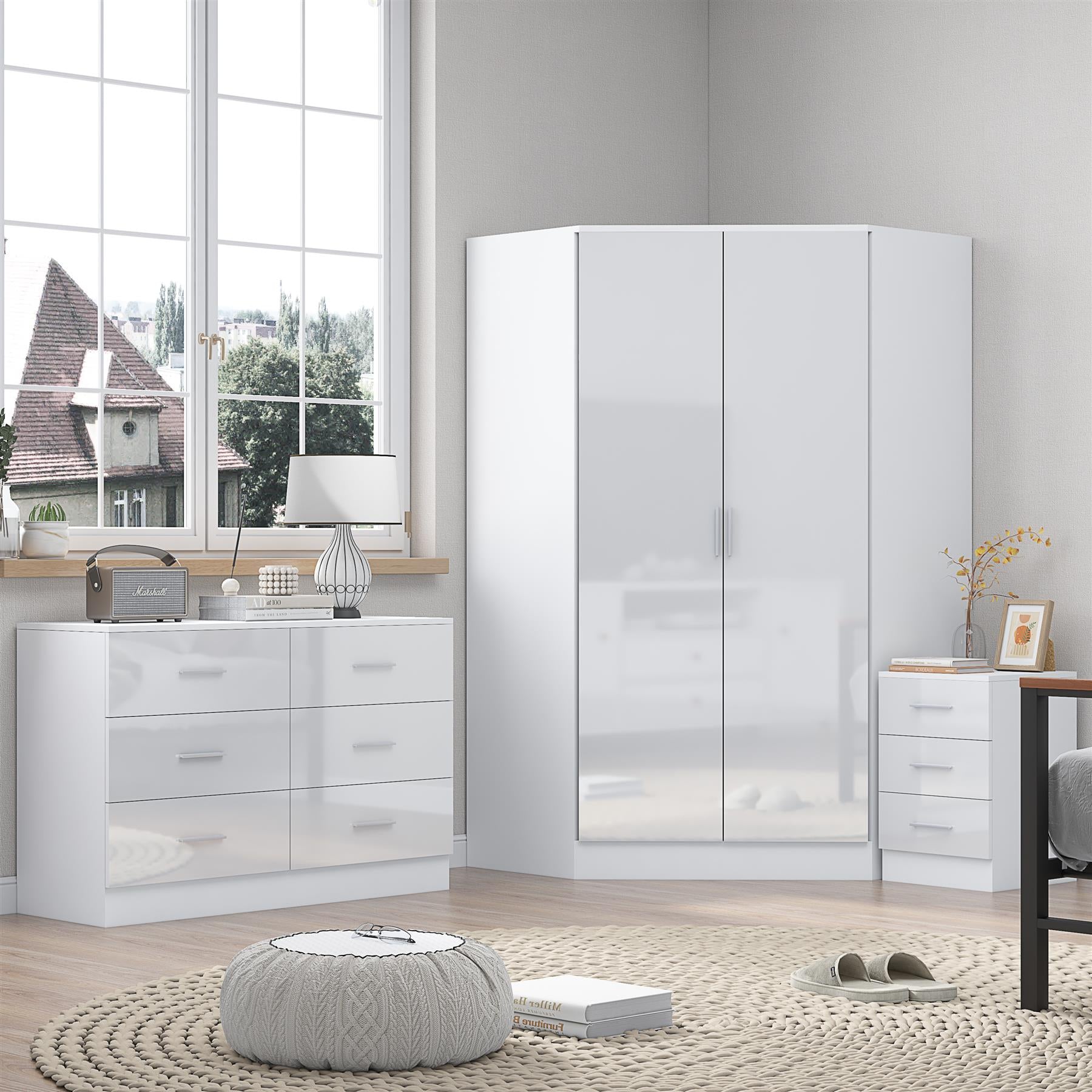 REFLECT 3pc Bedroom Set - Corner, Wide Chest, 3 Draw Bedside - 4 Colour Options