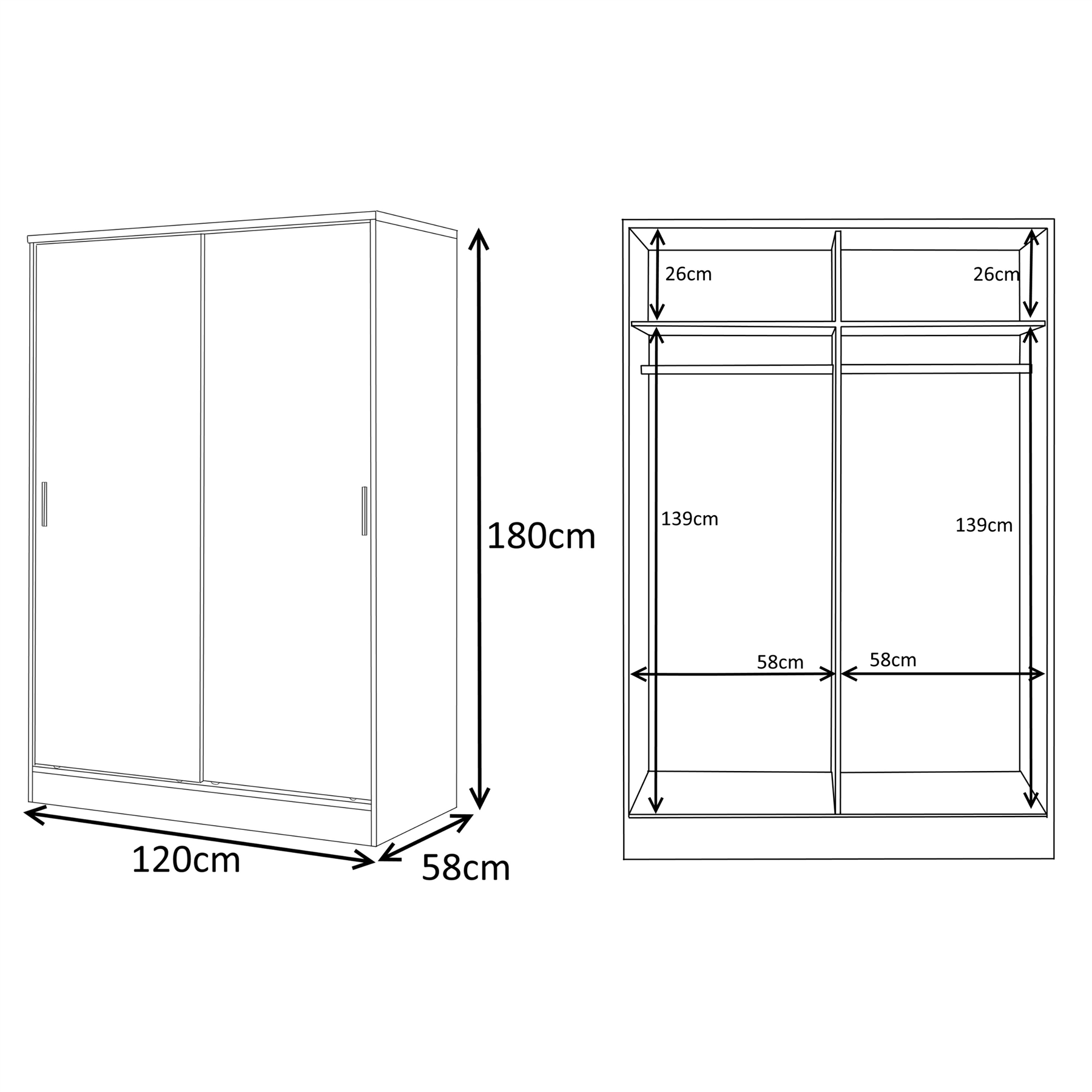 REFLECT Gloss 4pc Set - 2 Door Sliding Wardrobe + Wide Chest + Bedside + Desk