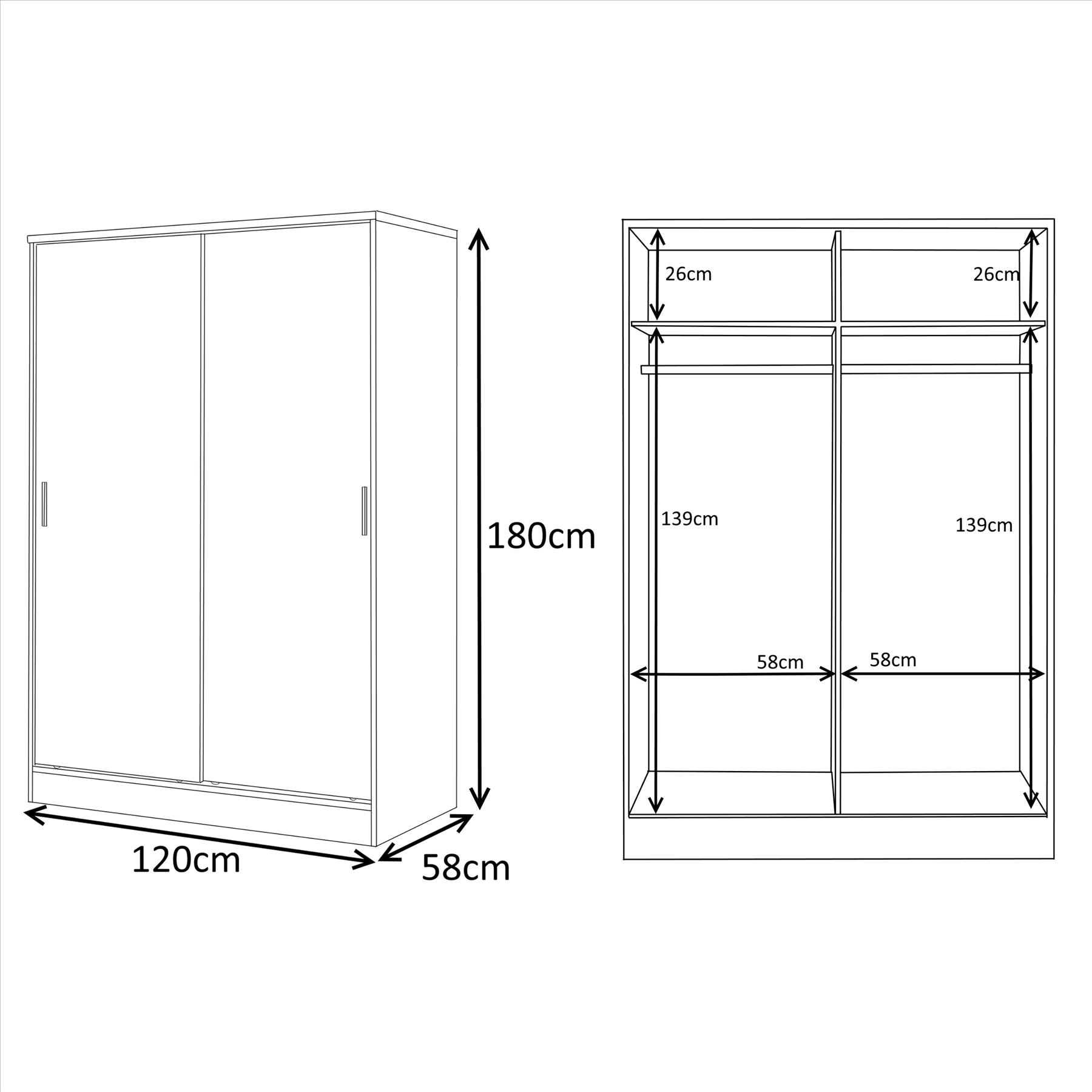 REFLECT Gloss 4pc Set - 2 Door Sliding Wardrobe + Wide Chest + Bedside + Desk.