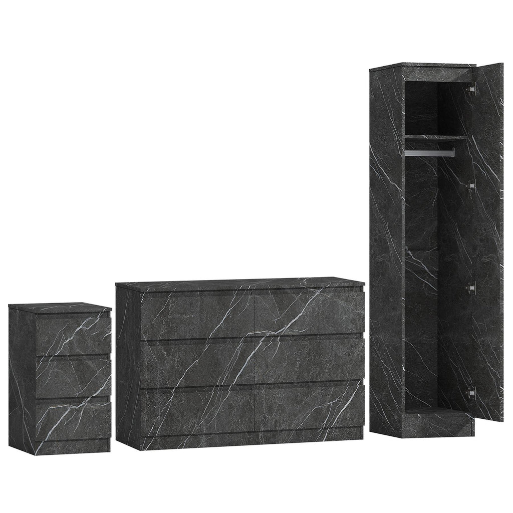 ZITA 3/4pc Bedroom Furniture Sets Wardrobe Chest Bedside - White OR Grey Marble