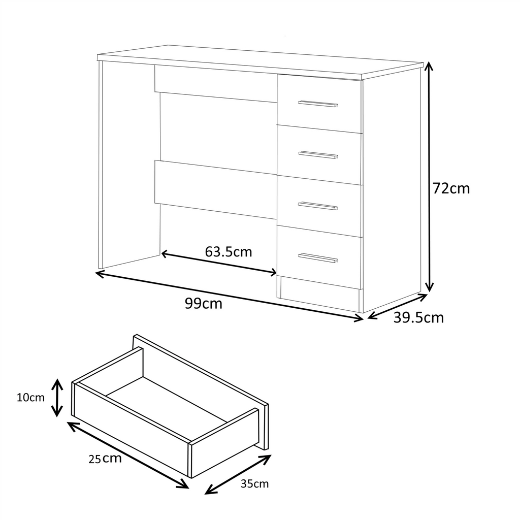 REFLECT - 1 Door Corner + 6 Drawer Chest + 2 Drawer Bedside + 4 Drawer Desk in Gloss White / Matt White