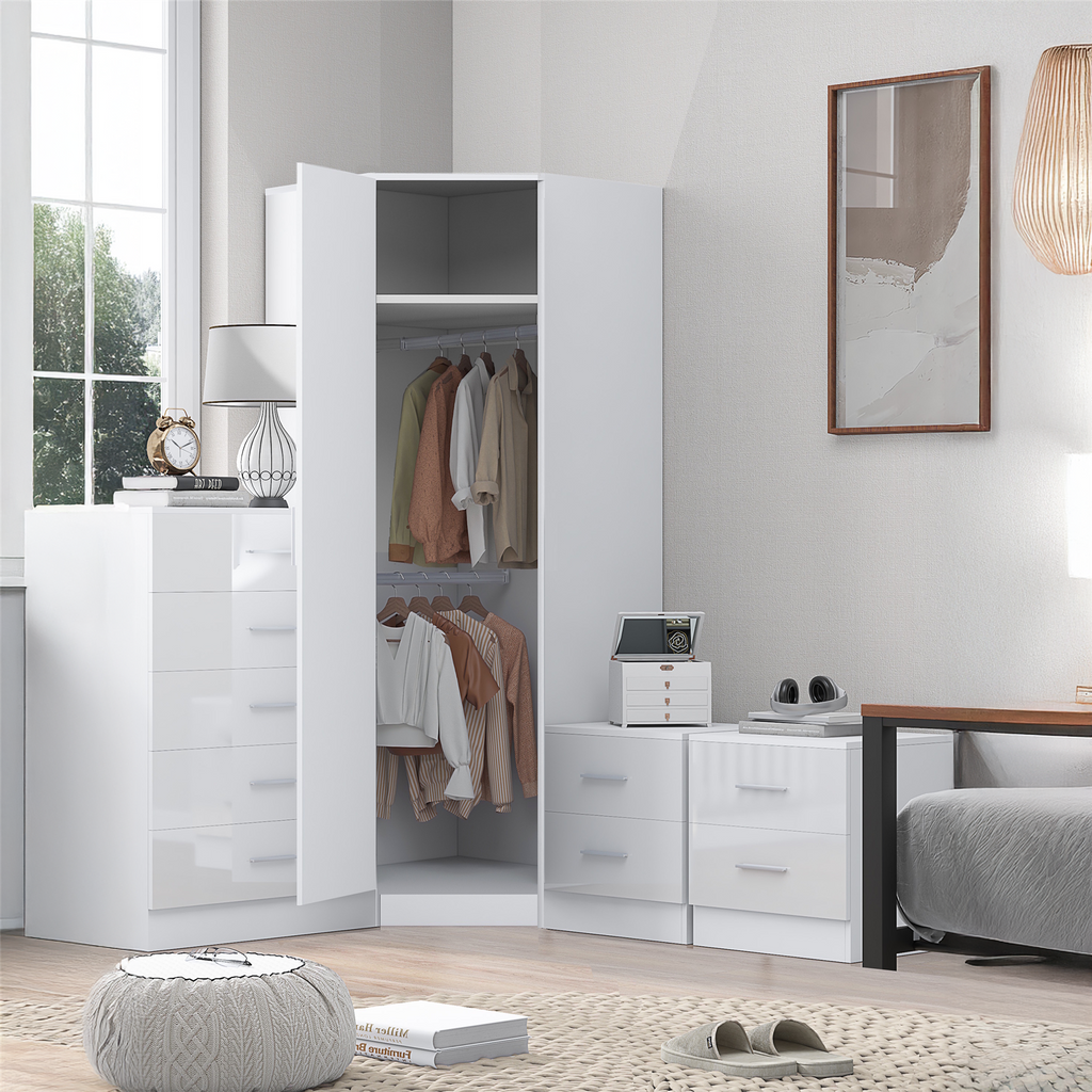 REFLECT 1dr Corner Bedroom Furniture Bundles Chest, Bedsides, Desks - 4 Colours