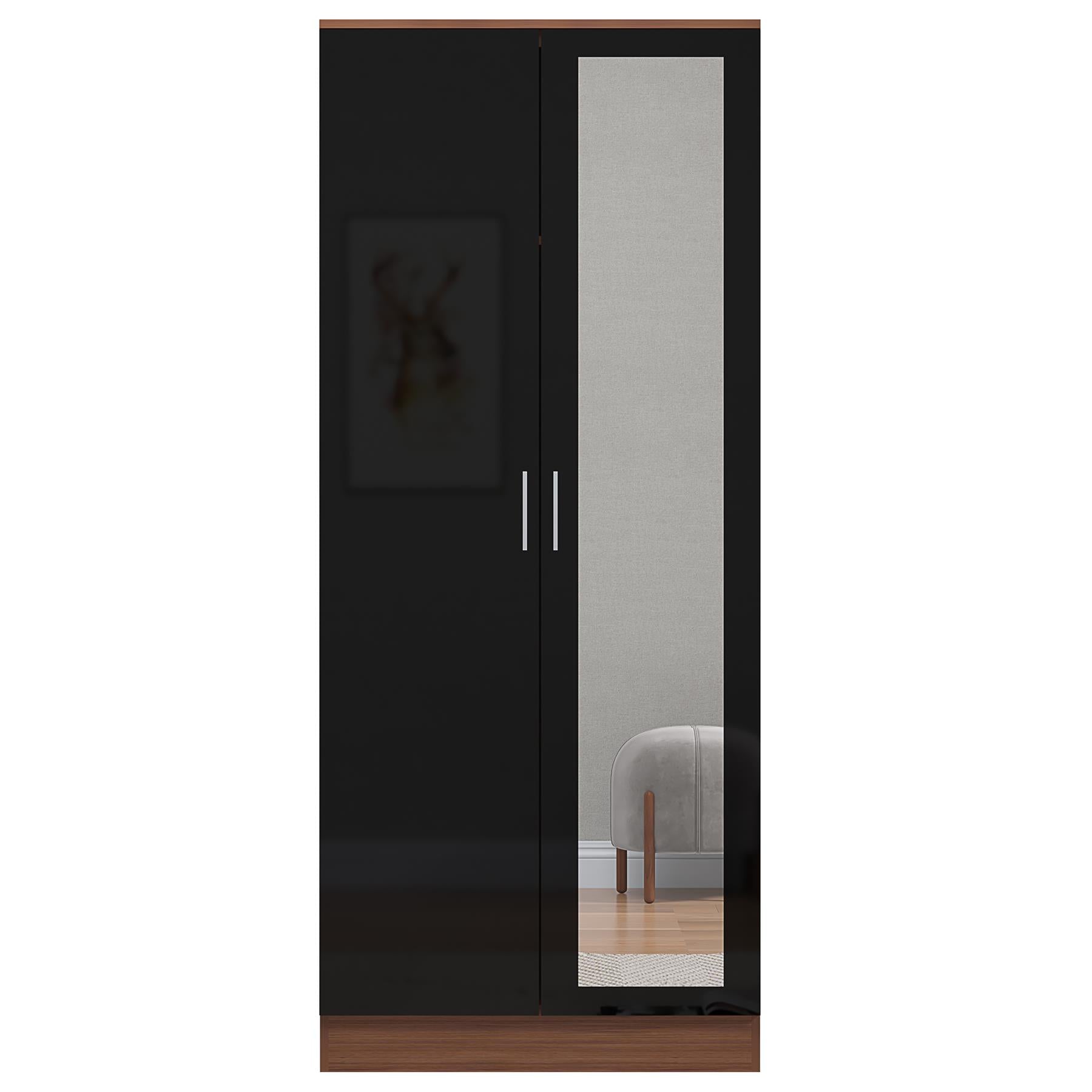 REFLECT Gloss Bedroom Furniture 2 Door Mirrored Wardrobe - 4 Colour Options