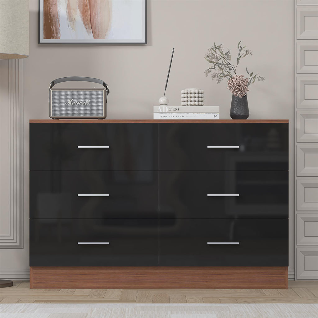 REFLECT High Gloss Bedroom Furniture Wardrobe Chest Bedside Desk - Black/Walnut