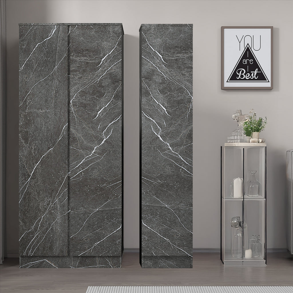 ZITA Grey Marble Effect 2 Piece Wardrobe Set - 2 Door and 1 Door, Spacious Bedroom Storage Solutions.