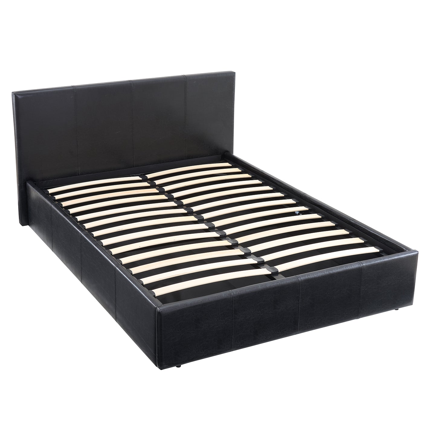 LUNA 4FT Small Double Black Ottoman Storage Bed with Gas Lift Up & Memory Foam & Spring Mattress - L: 203cm x W: 138cm x H: 88.5cm