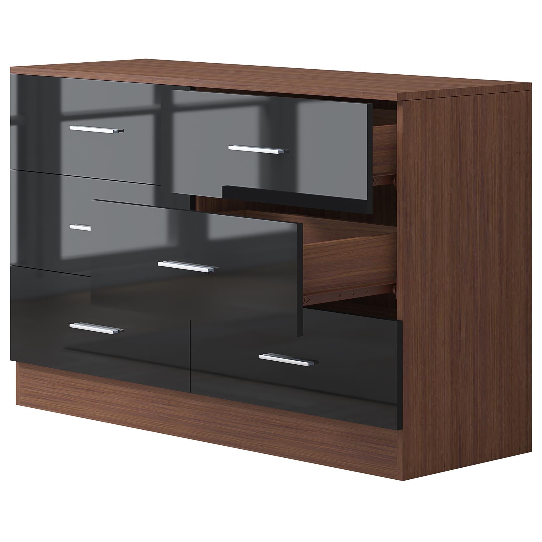 REFLECT Gloss Bedroom Furniture Wide 6 Drawer Chest of Drawers - 4 Colour Option