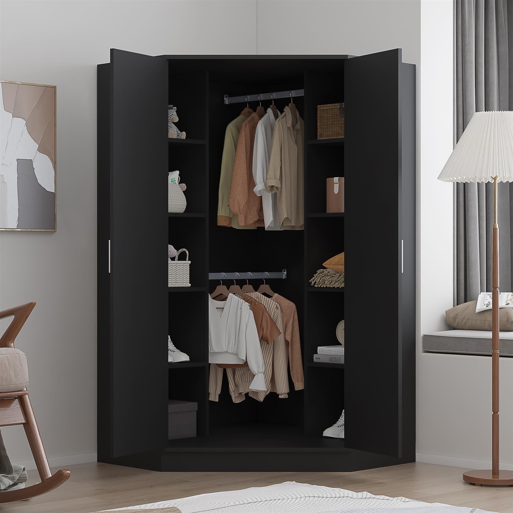 REFLECT Gloss Bedroom Furniture 2 Door Corner Wardrobe - 4 Colour Options