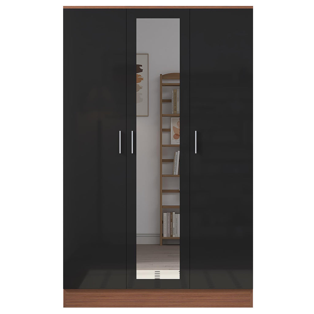 REFLECT High Gloss Bedroom Furniture Wardrobe Chest Bedside Desk - Black/Walnut