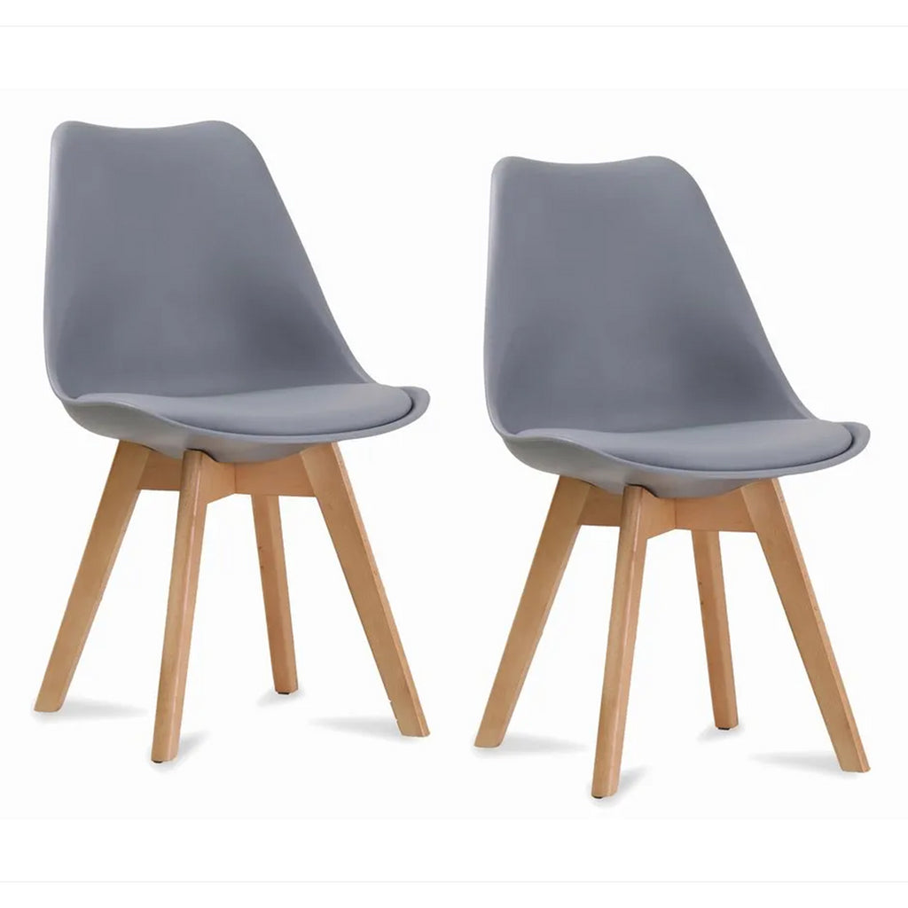 LOUVRE Pair of Oak & Grey Dining Chairs with Comfy Padded Cushions - Modern Chairs for Home Living