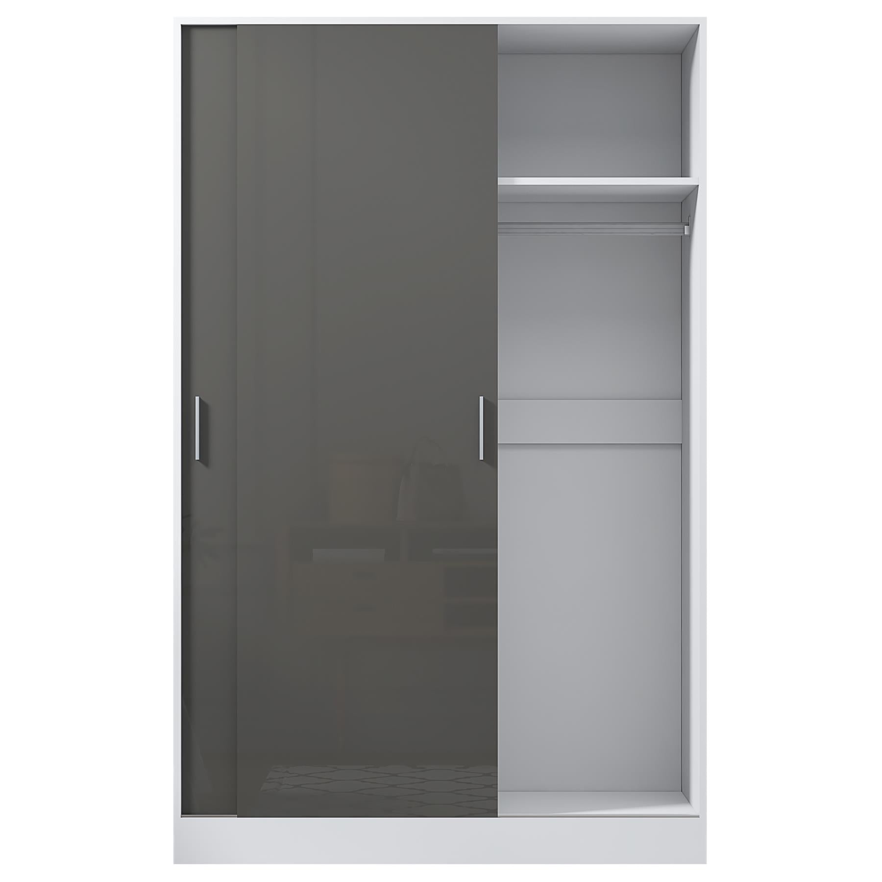 Reflect 2 Door Sliding Wardrobe - Grey Gloss & Matt White - Hanging Rails & Shelves - Modern Design