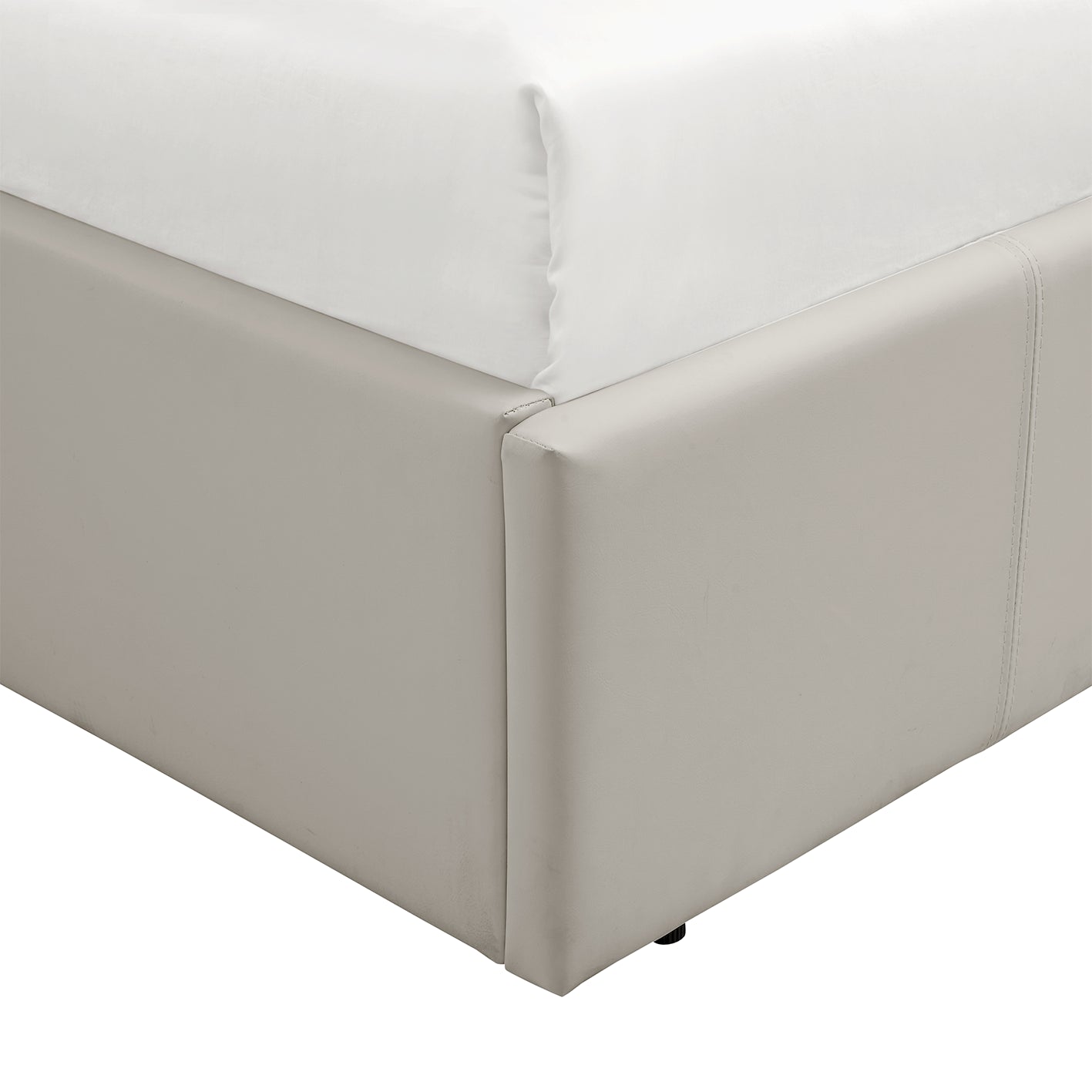 LUNA 4FT Small Double Cream Beige Ottoman Storage Bed Gas Lift - Faux Leather Fabric - L:203cm x W:138cm x H:88.5cm