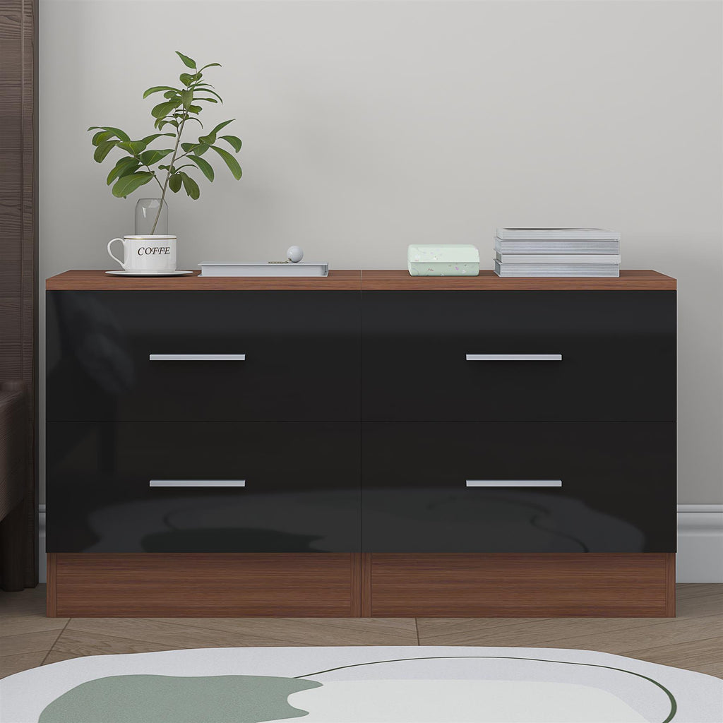 Reflect 2 Drawer Bedside Bundle (2x) - Black Gloss & Walnut - Modern Bedside