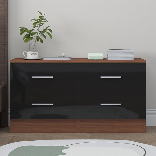 Reflect 2 Drawer Bedside Bundle (2x) - Black Gloss & Walnut - Modern Bedside