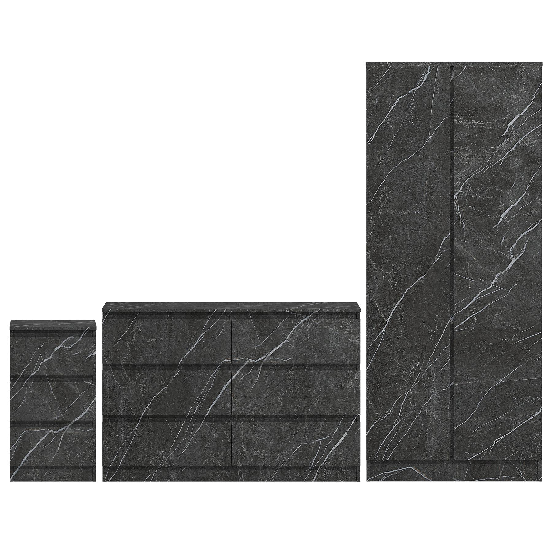 ZITA 3/4pc Bedroom Furniture Sets Wardrobe Chest Bedside - White OR Grey Marble