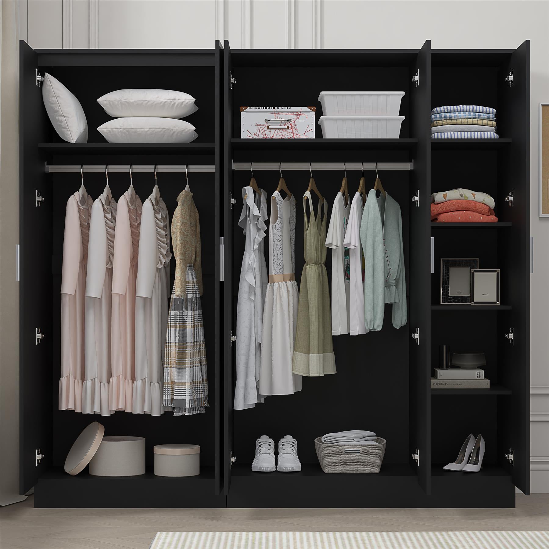 REFLECT - 3 Door PLAIN + 2 Door PLAIN Wardrobe - Gloss Black / Matt Black