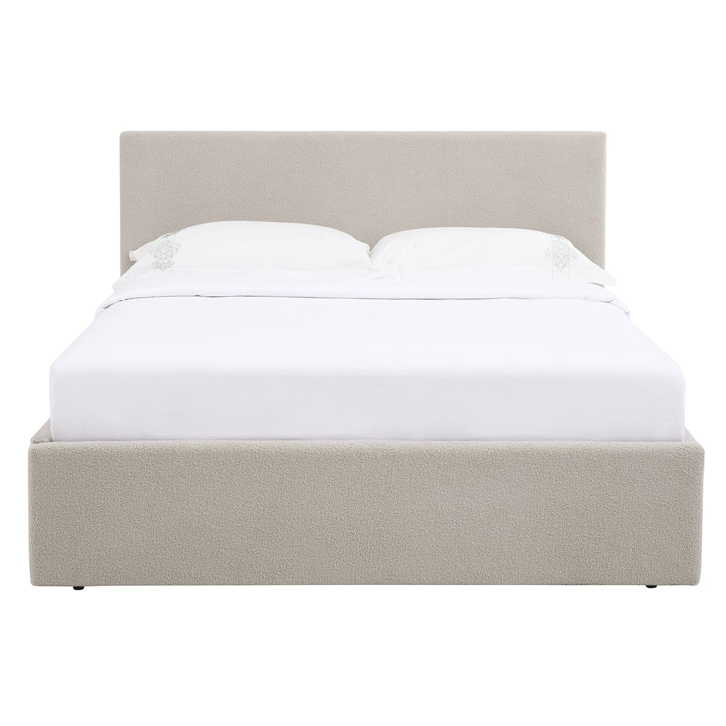 TEDDY BOUCLE 5FT King Beige Ottoman Storage Bed Gas Lift Up - (L) 220cm x (W) 170cm (H) 113cm with 15cm Memory Foam Mattress