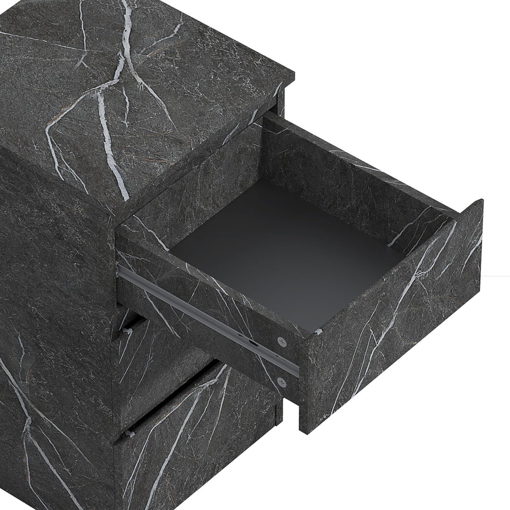 ZITA Grey Marble Effect 3 Drawer Bedside Table - Modern Nightstand, (L) 40cm x (W) 38cm x (H) 68cm, Stylish Bedroom Furniture
