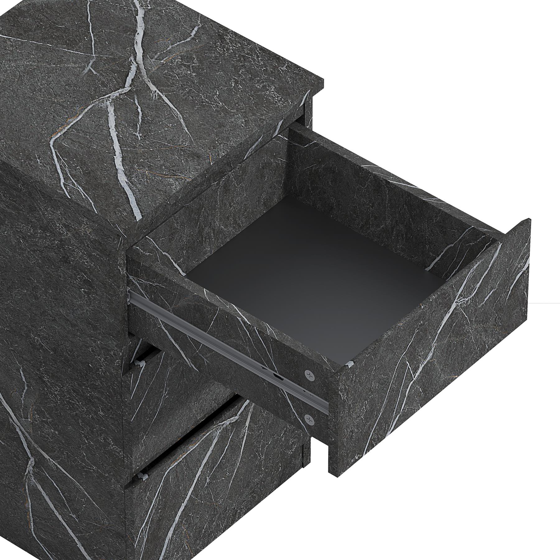 ZITA Grey Marble Effect 3 Drawer Bedside Table - Modern Nightstand, (L) 40cm x (W) 38cm x (H) 68cm, Stylish Bedroom Furniture
