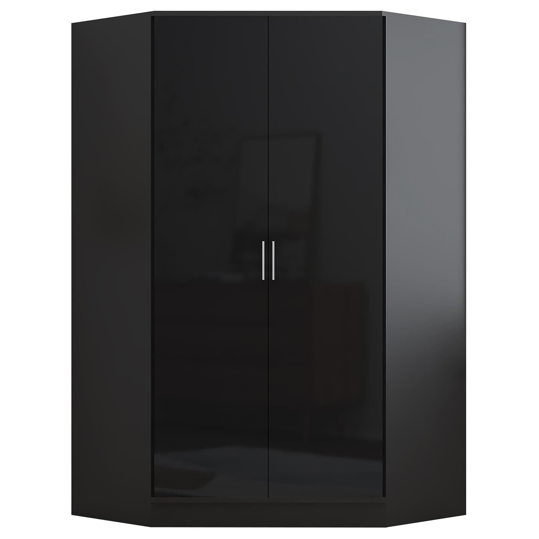 Reflect 3pc Wardrobe Bundle - 2 Door Corner + 3 Door Mirror + 2 Door Plain - Black Gloss & Black Oak