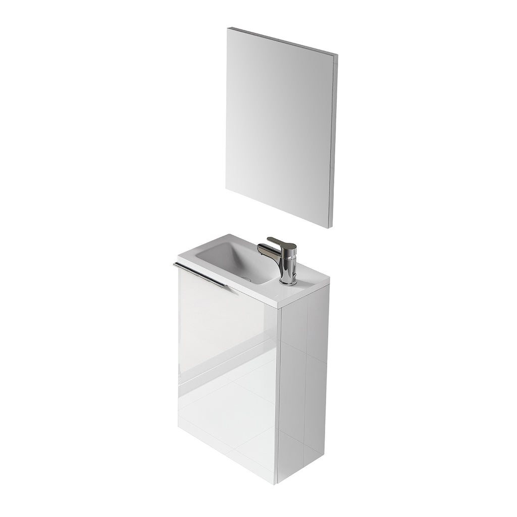 Gloss White 40cm Bathroom Vanity Unit with Sink and Mirror- Compact Basin Cabinet for Small Bathrooms.