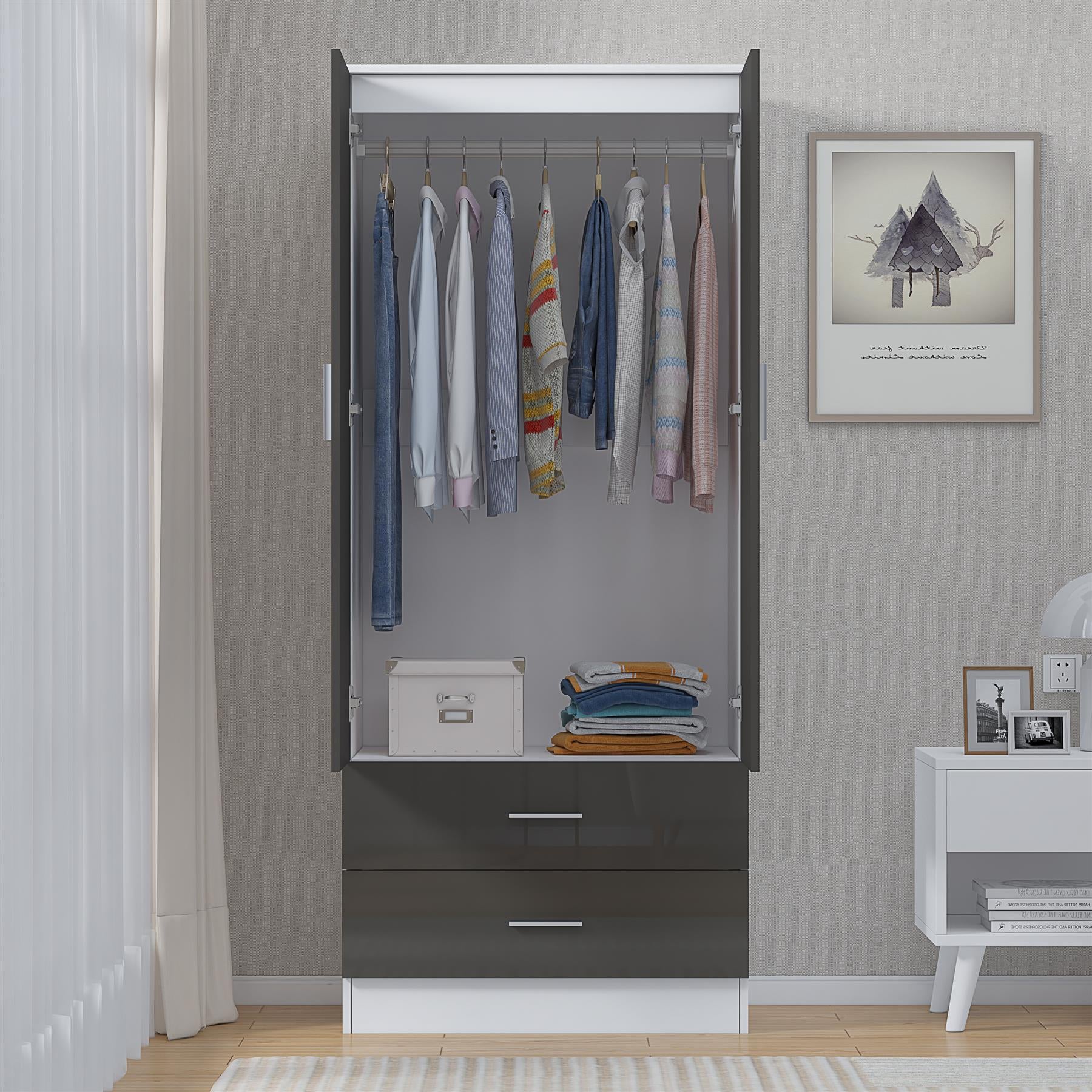REFLECT Gloss Bedrooom 2 Door & 2 Drawer Combination Wardrobe - 4 Colour Options