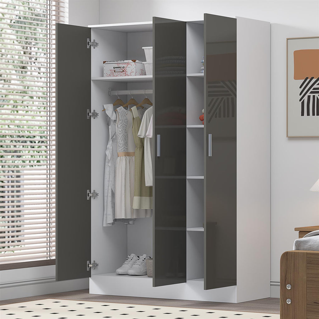 REFLECT High Gloss Bedroom Furniture Wardrobe Chest Bedside Desk in Grey/White