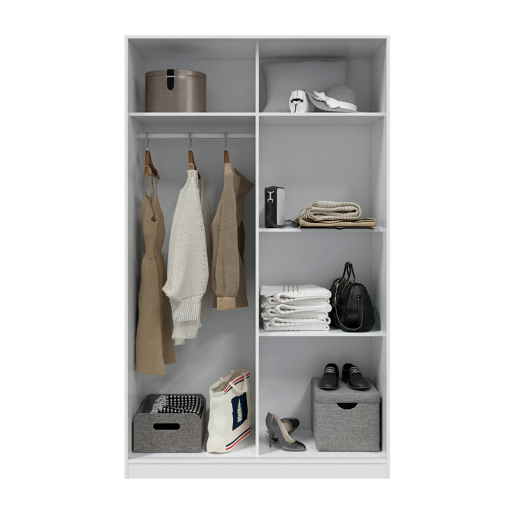 TOP 2 Door Large Modern Sliding Bedroom Wardrobe - White & Grey Finish - H: 200cm x W: 120cm x D: 50cm.